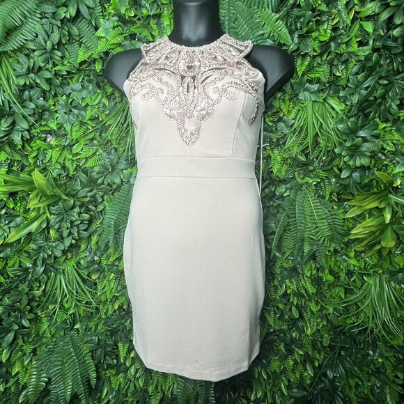 Blashe Dress Women Large Dusty Pink Embroidery High Neckline Short Sheath 0302 - Picture 4 of 16